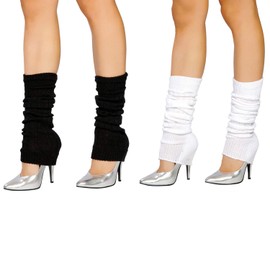 SunTrader 2 Pair Leg Warmers,Women Girls Boots Cuff Warmer Ribbed Stretch Knee Leg Socks (Black+White)