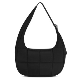 Puffer Crescent Shoulder Bag for Women, Quilted Purses for Women, Quilted Shoulder Purses with Adjustable Strap (Black)