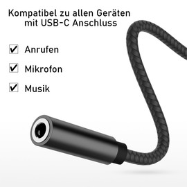 PADCR USB C Kopfhörer Adapter, USB-C zu 3,5mm Klinke Kopfhörer Audio Adapter, Universell Schwarz