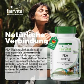 fairvital PEA 400 mg, 90 Capsules, Palmitoylethanolamide, For 3 Months, Quality Tested and Safe Dosage, 100% Vegan, Made in Germany