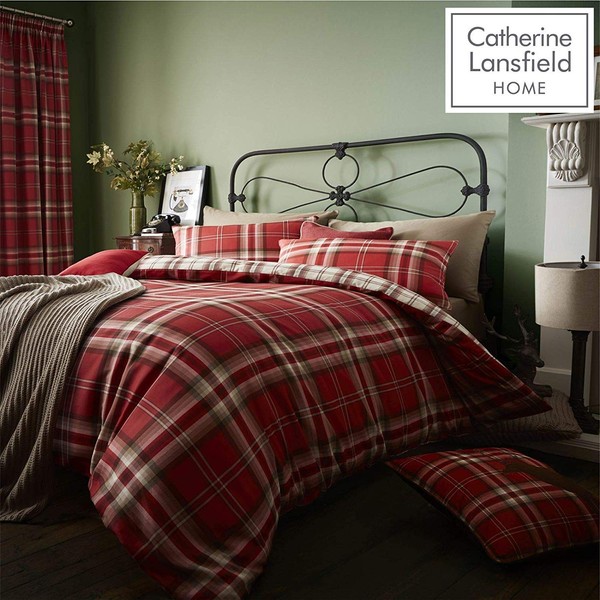 Catherine Lansfield Kelso Check Reversible Single Duvet Cover Set with Pillowcase Red