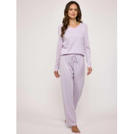 Real Essentials 2 Pack Women's Soft Cotton Long Sleeve Pajama Set With Pants - Lounge Sets For Women