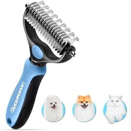 Rastrillo de capa inferior para perros y gatos, peine de desmontaje con dientes de acero inoxidable extra anchos de doble cara para desenredar,