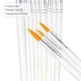 YOUSHARES 12 Pcs Flat Art Paint Brush Set, Professional Paintbrushes Round Pointed Tip Nylon Hair Artist for Watercolor, Oil, Acrylic Paint/Craft, Nail, Face Painting (White)