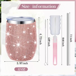 4 Set Bling Bottles Diamond Water Bottles Bling Rhinestone Bottles 12 oz Stainless Steel Rhinestone Wine Tumbler with Lids Straws and Cleaning Brush Insulated Glitter Cups for Women(Multicolored)