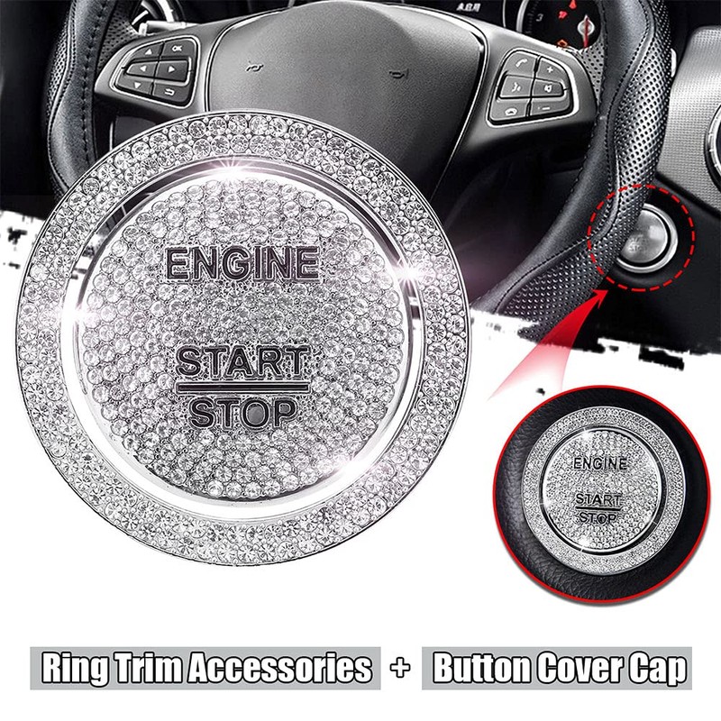 Riloer Car Engine Start Stop Button Cover, Sliver Bling Ignition