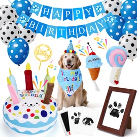 Mity rain 18PCS Dog Birthday Toy, Interactive Squeak Toys Gift Pack with Paw Print Kit, Birthdays Outfit, and Party Decorations for Small Medium Large Dogs' Special Celebration
