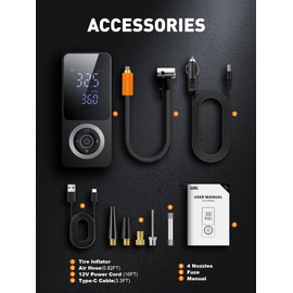 SMART JERRY - Tire Inflator Portable Air Compressor | Cordless Mini Bike Tire Pump with Gauge | Dual-Power Electric 12V Air Compressor for Auto, Motorcycles, Bikes, Balls | Fast Inflation Max 150 PSI