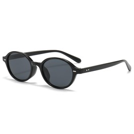 LJCZKA Oval Retro Sunglasses Women Men 90s Vintage Round Sunglasses Small Fashion Oval Glasses with UV400 Protection, Light black