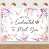 We are Enchanted to Meet You Backdrop Purple Floral Butterfly