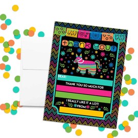 Chippin', Dippin' & Pinata Hittin' Neon Fiesta Thank You Notes for Kids, Ten 4" x 5.5" Fill In The Blank Cards with 10 White Envelopes by AmandaCreation