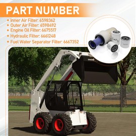 Automost Air Filter 6598362 6598492 Oil Filter 6675517 6661248 Fuel Water Separator Filter 6667352 Kit Compatible with Bobcat 751 751G 753 763 773 S130 S160 S175 S185 S205 T140 T180 T190 Steer Loaders