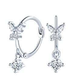 MICMIF Small Hoop Butterfly Zirconia Earrings 925 Sterling Silver Hypoallergenic Earrings Huggie Hoop Tiny Cuff Cartilage Helix Stud Earrings for Women Girls