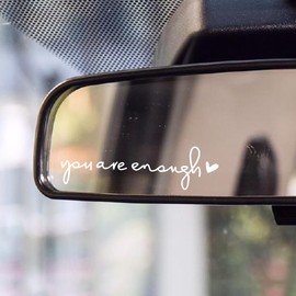 UHANBUT You Are Enough Car Rearview Mirror Sticker Decal, Vinyl Cute Auto Window Stickers for Women, Girls, Self Affirmations Vehicle Decoration Decals for Bottle, Laptop, Vanity Mirror (White/Enough)