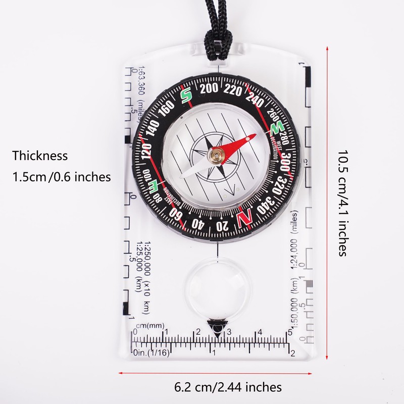 4 Pcs Outdoor Compass with Adjustable Declination,Magnifier,Ruler,Scale. Multifunctional Orienteering Waterproof