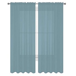 Luxury Discounts 2 PC Solid Rod Pocket Sheer Window Curtain Treatment Drape Voile Panels in Variety of Colors (55"x95", Slate Blue)