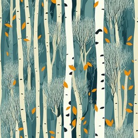 MuralPeel Blue/Green Abstract Art Tree Forest White Birch Falling Yellow Leaf Peel and Stick Wallpaper Self Adhesive Removable Easy Peel Off Contact Stick on Wall Paper for Bedroom Cabinet Renter