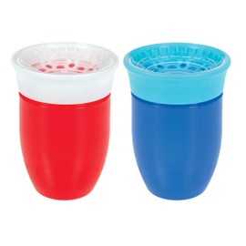 Nuby Wonder Cup with 360 Smart Edge Silicone Rim - (2-Pack) 7 oz - Red/Blue