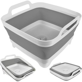 Collapsible Wash Basin for Baby Bottles with Drain Plug, 2.4 Gallons Space-Saving Camping Sink for RV, Collapsible Dish Tub (Gray) - Color: Gray