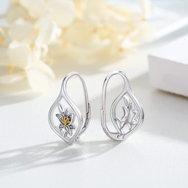 CRWENG Birth Flower Leverback Earrings Sterling Silver Flower Earrings for Women Poppy Lily Holly Dangle Drop Earrings for Women Jewelly Birthday Gifts, Sterling Silver, No Gemstone