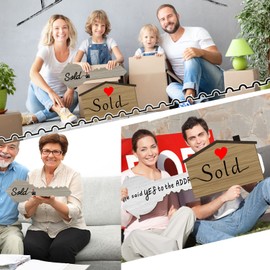 Qunclay 2 Pcs Sold Sign for New Homeowners Wooden Double Sided Real Estate Sold Key Sign Social Media Photo Props, Said Yes to the Address House and Home Sweet Home Key Shaped Wood Closing Gifts