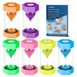 Sand Timers for Kids, 1/2/3/5/10/30 Minutes Acrylic Hourglass Sand Clock, Colorful Plastic Sand Watch Hour Glass Sandglass for Classroom, Games, Kitchen (Pack of 6)