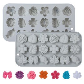 2 Pcs Flower Molds Silicone Candy Silicone Daisy Chocolate Bow Tie Leaf Jello Ice Tulip Flower Cookie Molds for Desserts Making