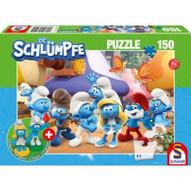 Schmidt Spiele 56524 The Smurfs, Smurfy Friends, 150 Pieces, Children's Puzzle, Includes 2 Figures, Multi-Coloured