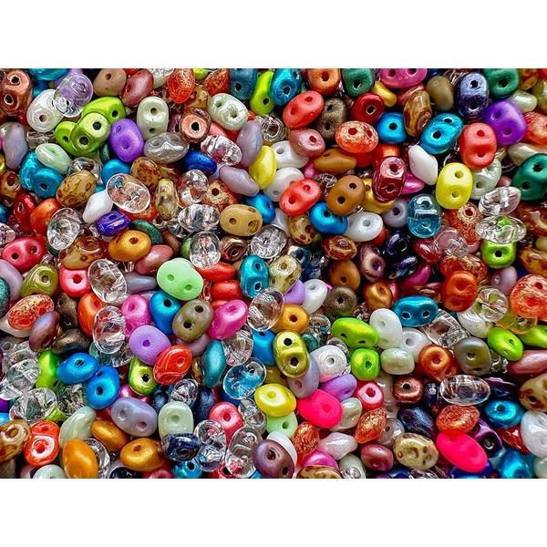 2.1oz (60g) Two Hole Seed Beads SuperDuo 2,5x5 mm, Mix,