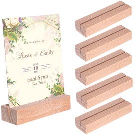ZFKXGS Pack of 6 Wooden Card Holders No Burrs Menu Card Holder 10 x 3 x 2 cm Place Card Holder Wood Natural Place Card Holder Photo Stand for Wedding Table Number Party Decoration Place Card (Slot 2