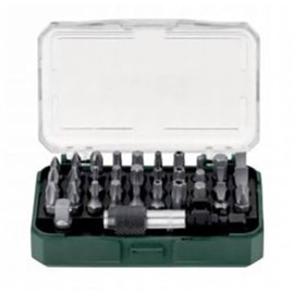 Metabo Bit Box 32-Piece LC, 626697000 (with Magnetic Bit Holder 60 mm, Adapter, Length 25 mm, S 2-Bits, Torx Tamper, Bits Made of Chrome Vanadium Steel), 10 x 7 x 3 cm