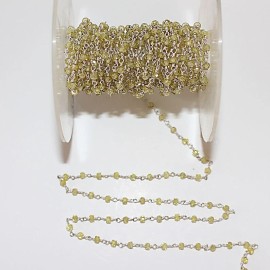 BEST IN BEADS Radiant Zircon Lemon Rosary Beads, 3mm, 24K Gold Plated Chain, Natural Gemstone - Silver, 3mm