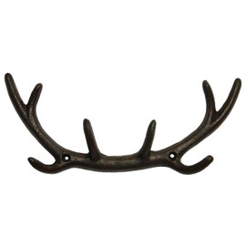 Dekowunder Deer Antlers Wall Hook Coat Rack Cast Iron Antique Black Brown Country House