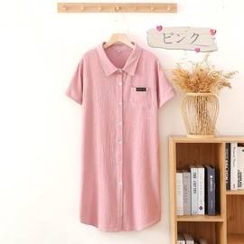 Marshmallow Gauze Room Dress, Women's, Room Wear, Checkered Pattern, Pajamas, Spring/Summer, Sweat Absorbent, Quick Drying, Textured, Loungewear, Sleepwear, pink (salmon pink)