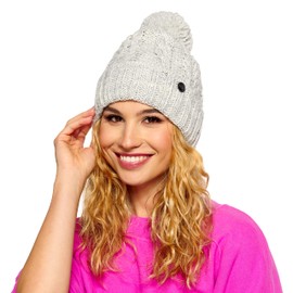 ELIMELI 19005 Women's Winter Hat Warm Knitted Hat with Bobble Slouch Beanie Women's for Winter Bobble Hat Made in EU Choice of Colours, gray