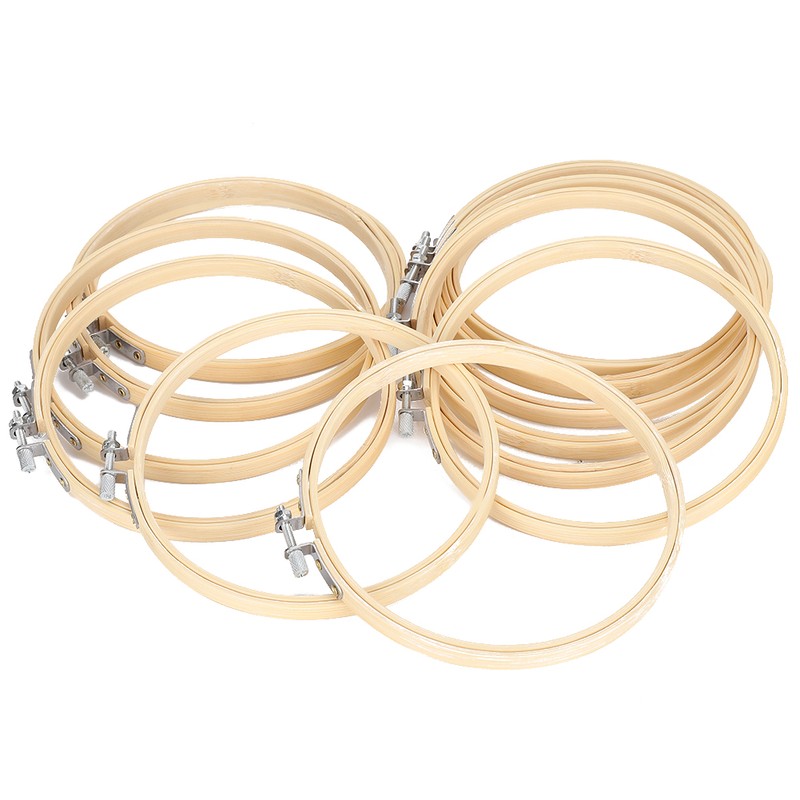 12Pcs Bamboo Embroidery Hoops Adjustable Cross Stitch Frame Circle Sewing