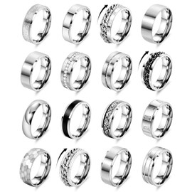 REVOLIA 16PCS Silver Rings for Men Stianless Steel Band Rings for Men Women Simple Engagement Wedding Promise Rings Set 10