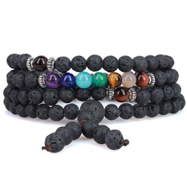 COAI 7 Chakra Necklace Stone 108 Beads Lava Necklace Wrap Bracelet Necklace