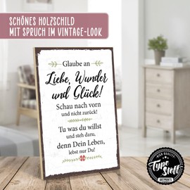 TypeStoff HS-00362 Wooden Sign with Saying - Glory in Miracles, Love and Happiness - Vintage Look with Quote as a Gift and Decoration on the Theme of Future and Life