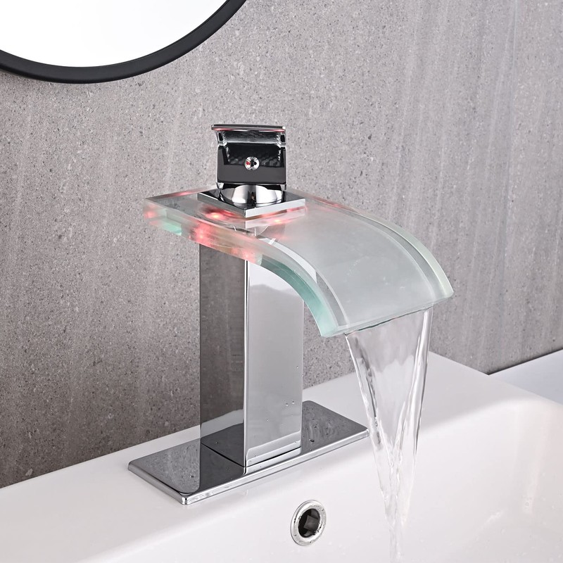AVSIILE LED Bathroom Sink Faucet, Chrome Waterfall Single Hole Handle