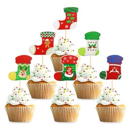 Keaziu 24 calcetines de Navidad para cupcakes, regalo de alce, calcetines de Navidad, decoración de fiesta, color rojo