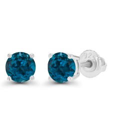 925 Sterling Silver 5mm Round Natural London Blue Topaz December Birthstone Screwback Stud Earrings