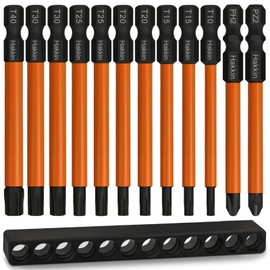 Hakkin Torx Bits Set, 1/4 Inch Phillips Pozidriv Screwdriver 75 mm Long Bit Set for Cordless Screwdrivers PZ2 PH2 T10 T15 T20 T25 T30 T40 S2 Impact Wrench Set