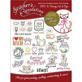 Stitcher's Revolution Iron-On Transfer Pattern for Embroidery, Raining Cats and Dogs