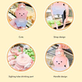 CeFurisy Kawaii Bear Straw Bottle, Portable Gradient Water Bottle, Cute Water Jug, BPA Free, with Straw, Leakproof Design for Travel