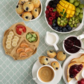 Relaxdays Bamboo Baby Plate with Suction Cup Owl Design, Non-Slip, BPA-Free, Complementary Food, Divided Children's Plate, Natural