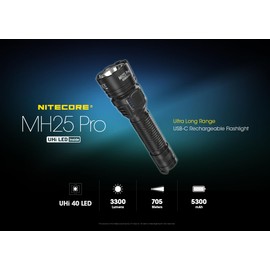 Nitecore MH25 Pro Long Throw Flashlight, 3300 Lumen High Lumen 770 Yard Long Range, USB-C Rechargeable Compact Duty Hunting Light Sticker