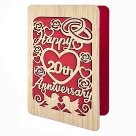 VANSUN Handmade Wooden 20th Wedding Anniversary Card for Husband or Wife,Wife Anniversary Card Her,Birds 20th