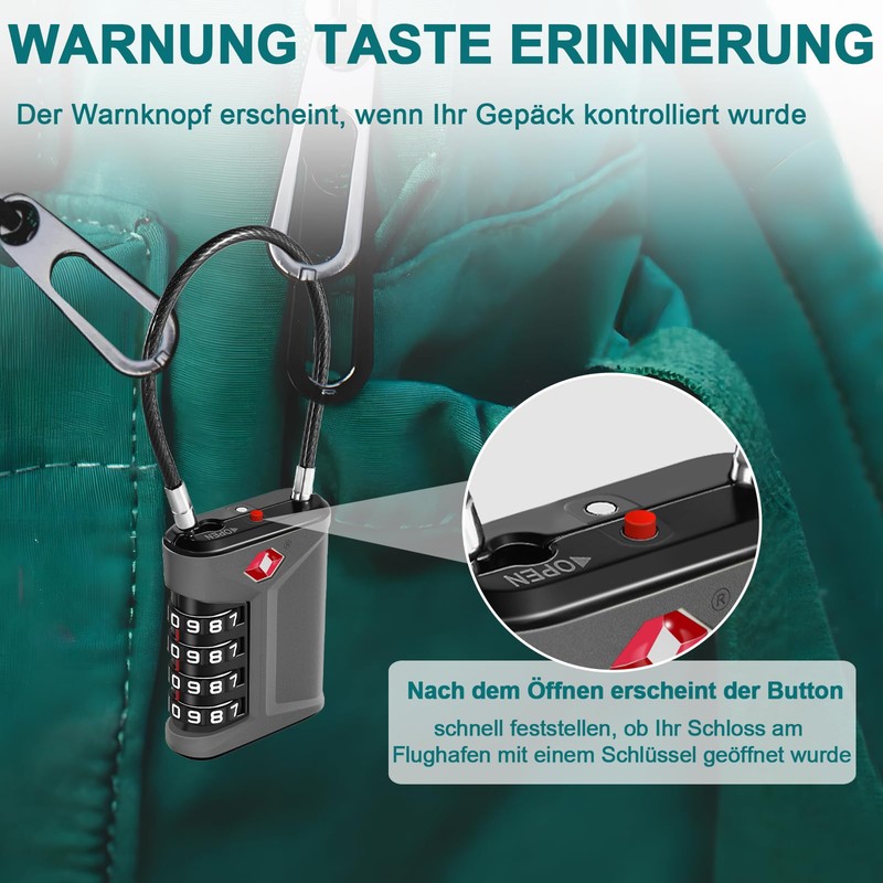 ZHEGE Luggage Lock, Cable Lock TSA Approved with White Numbers,