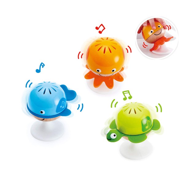 Hape Put-Stay Rattle Set | Three Sea Animal Suction Rattle Toys, Baby Educational Toy Set, Multi, 5'' x 2'' (E0330)